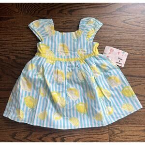 mia & mimi Blue & Yellow Striped Lemons print Sleeveless 2pc Dress 12 mo NWT